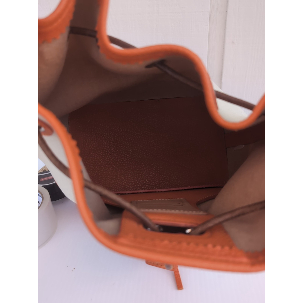 Oncour French Leather Drawstring Bucket Bag Beige Orange - Picture 10 of 16
